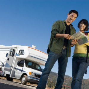Couple on a Road Trip with a well maintained RV photo